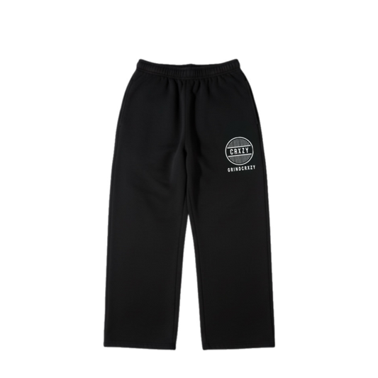 GrindCrxzy - Black "White Bridge" Flared Joggers